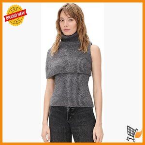 Sleeveless Turtleneck Sweater, Asymmetrical Layered Pullover, Chunky Knit